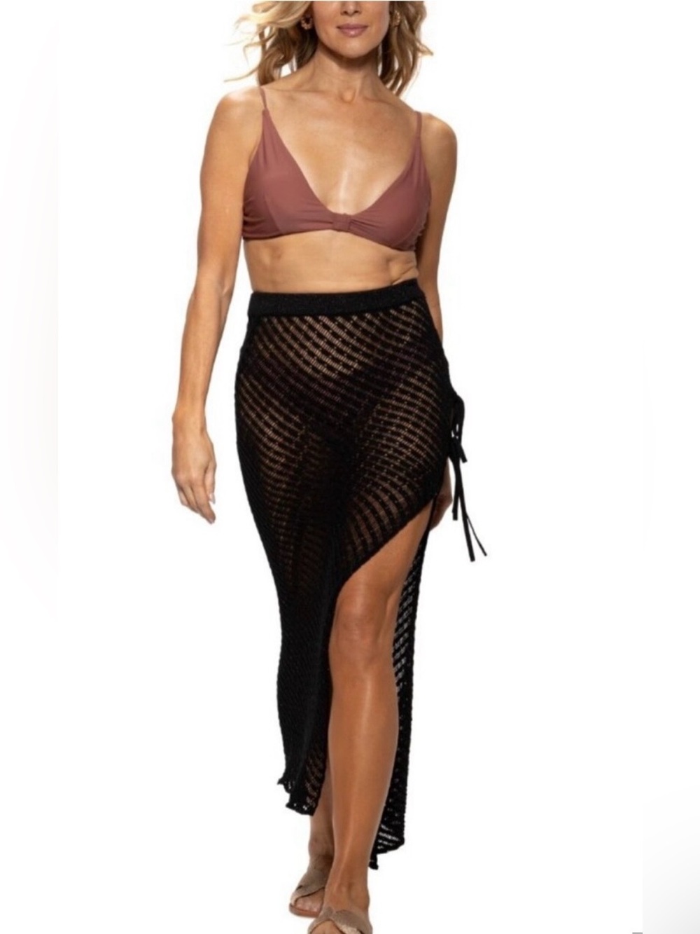 NWT Dotti Black Crochet Side-Tie Maxi Skirt